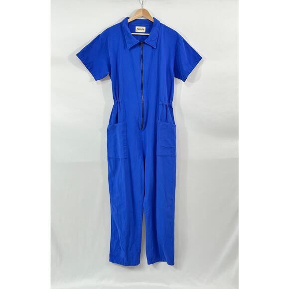 NOBLE Sz L Large French Blue Short Sleeve Jumpsuit Utility Suit NWT - Picture 2 of 10